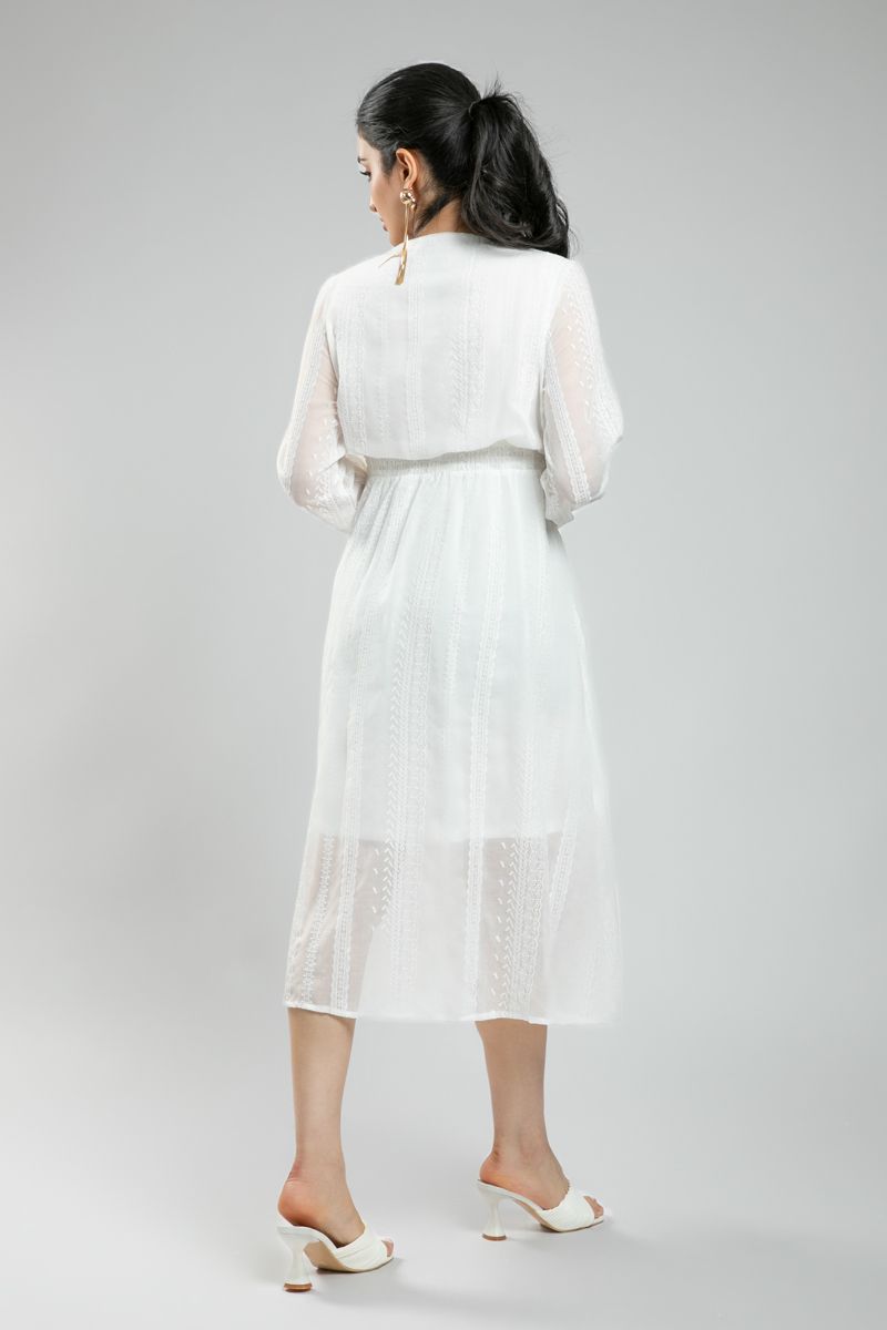 Women's Midi Wrap Dress with Full Embroidery