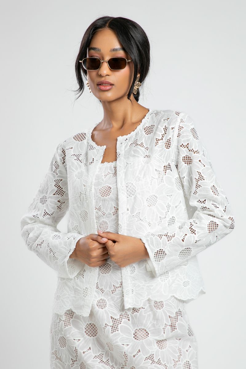 Summer Embroidered Perforated Blazer