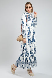 Printed Maxi Shirt Dress with Belt