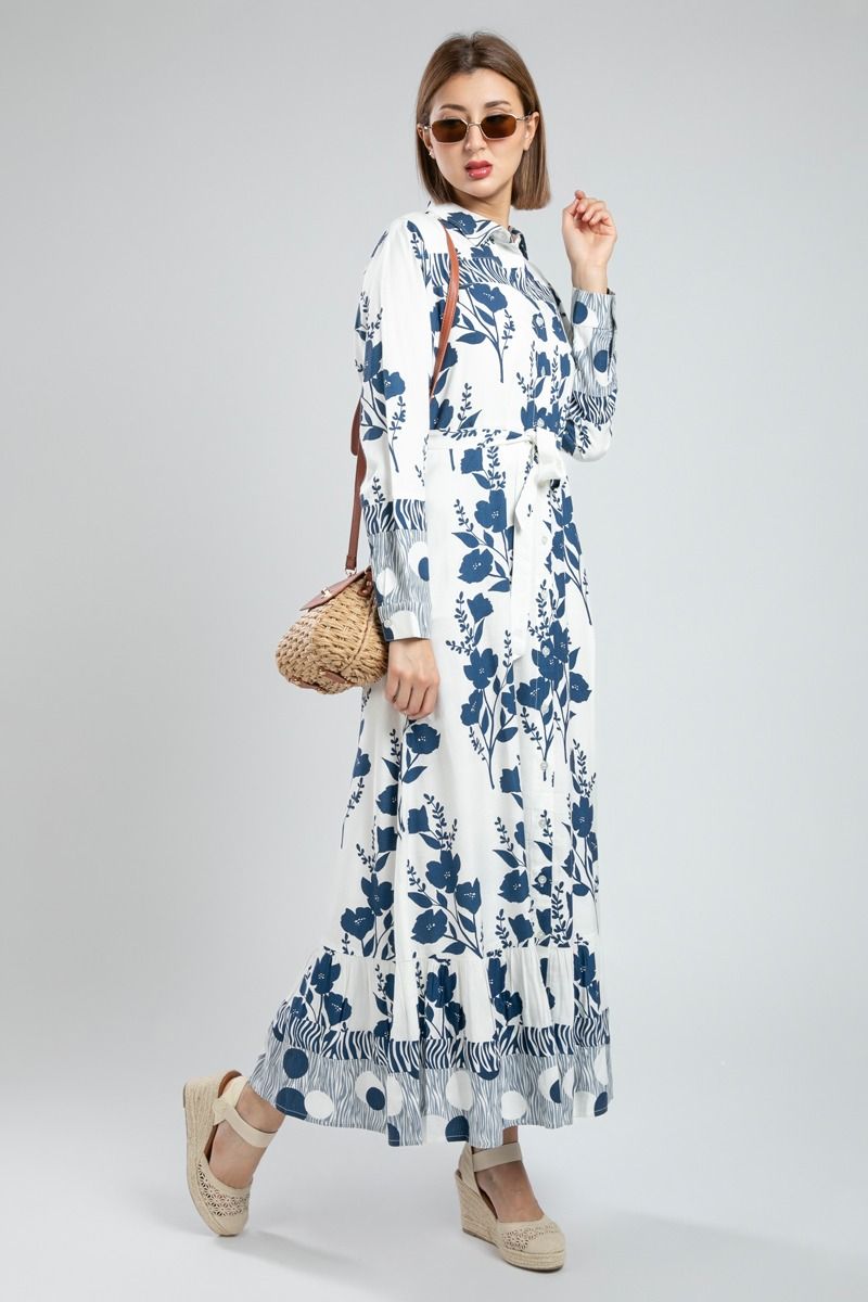 Printed Maxi Shirt Dress with Belt