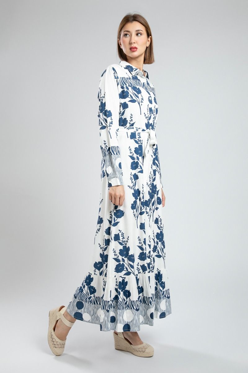 Printed Maxi Shirt Dress with Belt