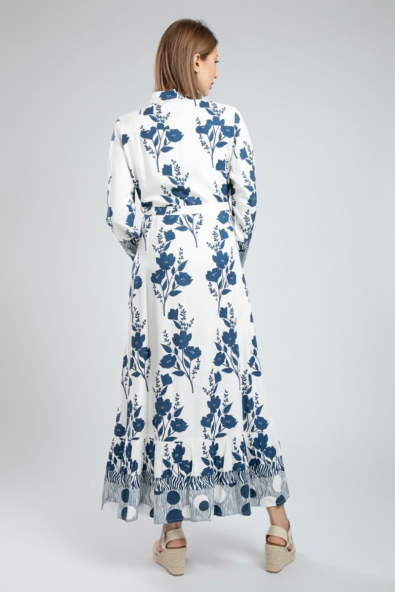 Printed Maxi Shirt Dress with Belt