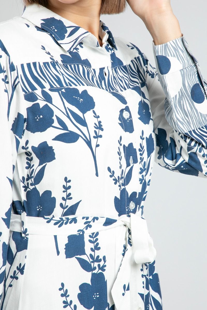 Printed Maxi Shirt Dress with Belt