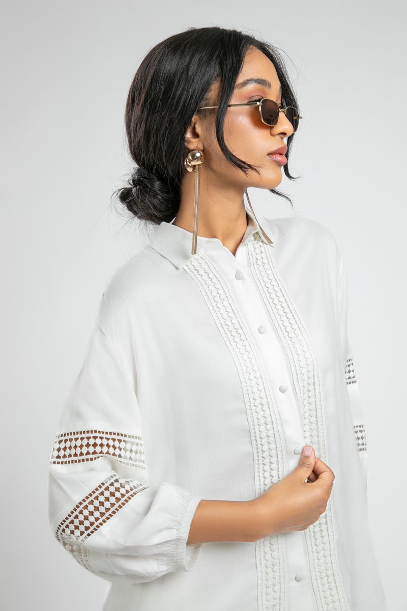 Long Sleeve Shirt with Crochet Accents
