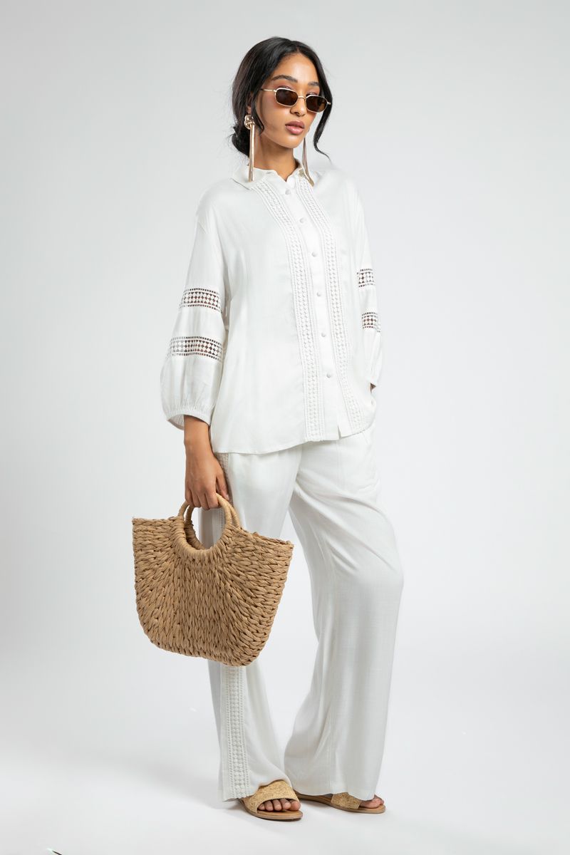 Flowy Wide Leg Pants with Crochet Detail