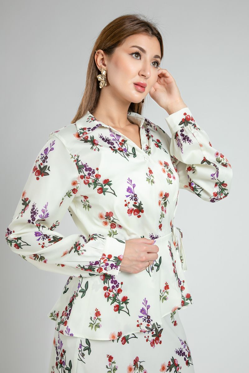 Floral Wrap Blouse with Side Tie
