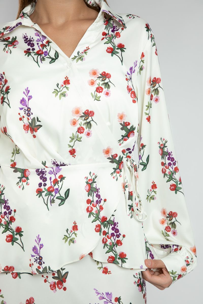 Floral Wrap Blouse with Side Tie