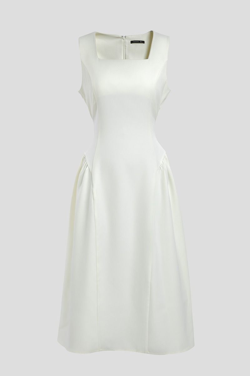 فستان بلا أكمام بياقة مربعة