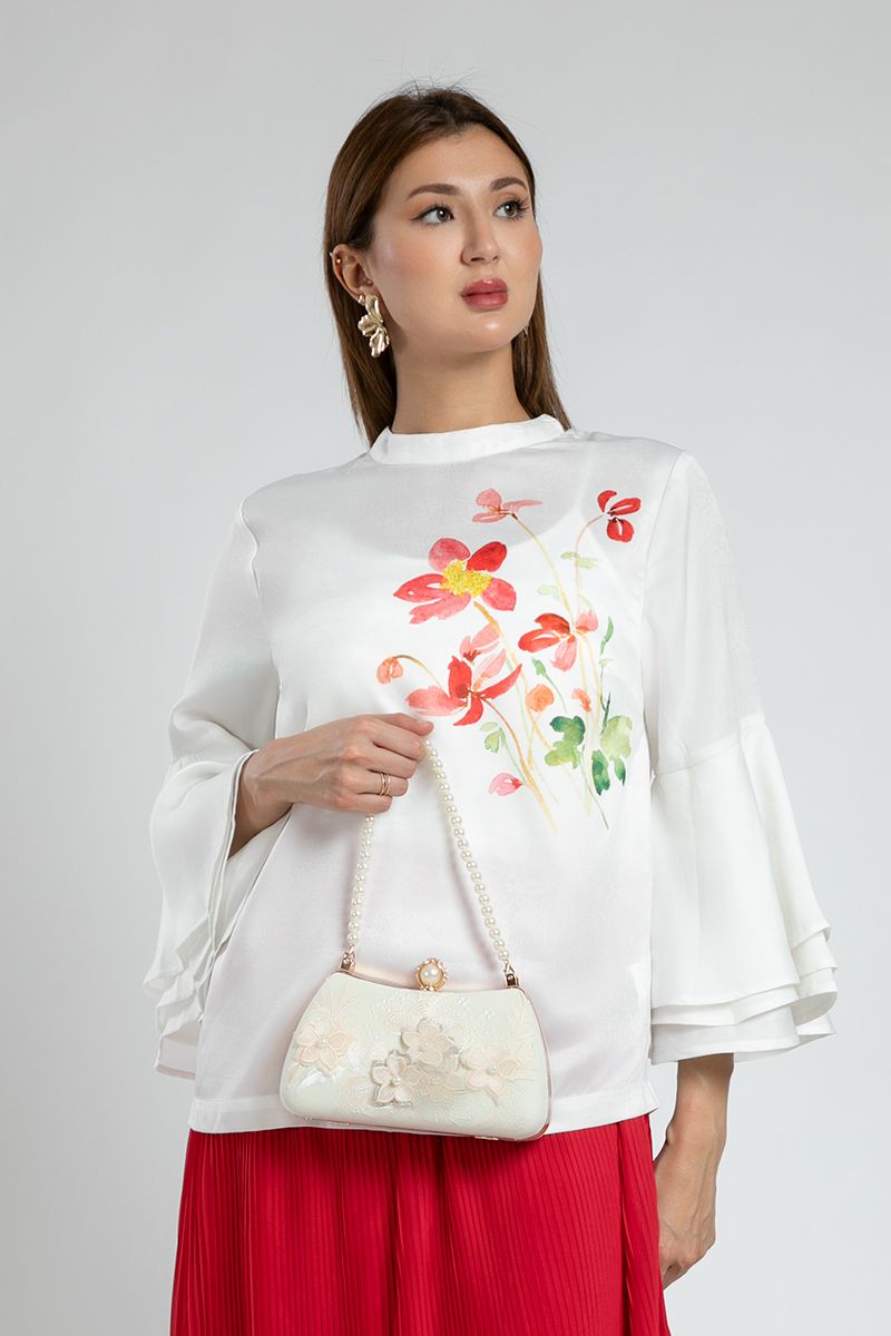 Blouse with Watercolor Floral Print