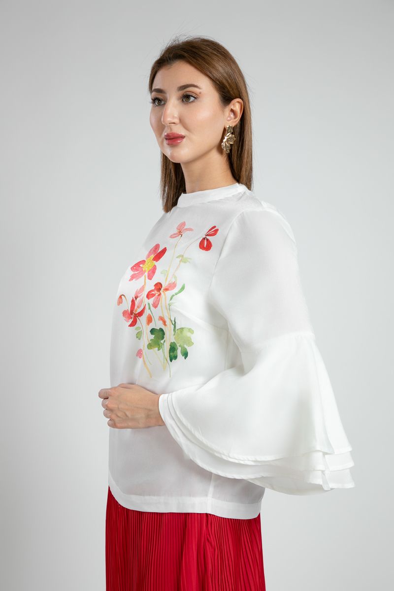 Blouse with Watercolor Floral Print