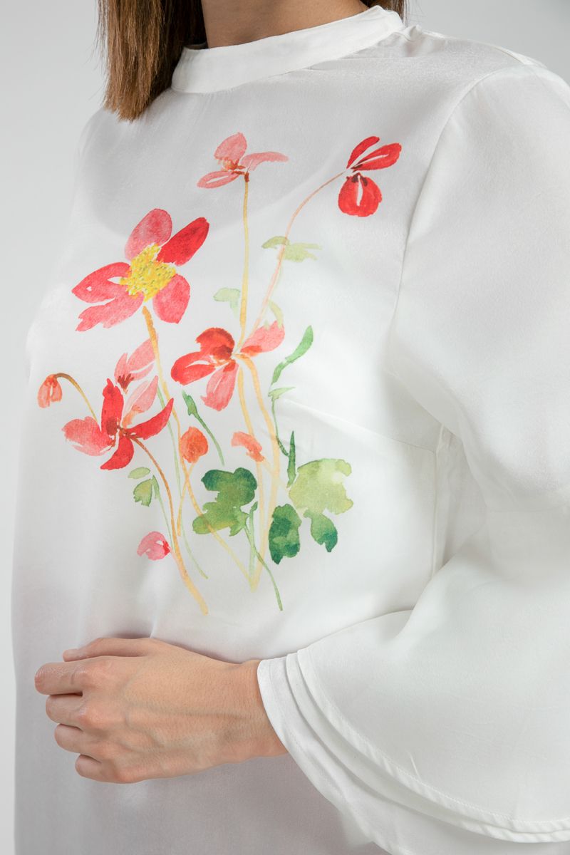 Blouse with Watercolor Floral Print