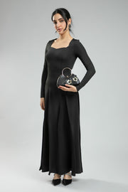 فستان ماكسي نسائي بأكمام طويلة وأنثوي - قصة ضيقة في الأعلى وفضفاضة في الأسفل