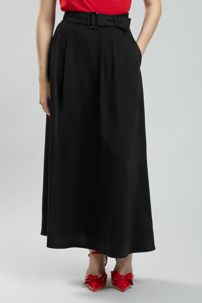 تنورة ماكسي كلاسيكية نسائية - لون موحد، طيات أمامية