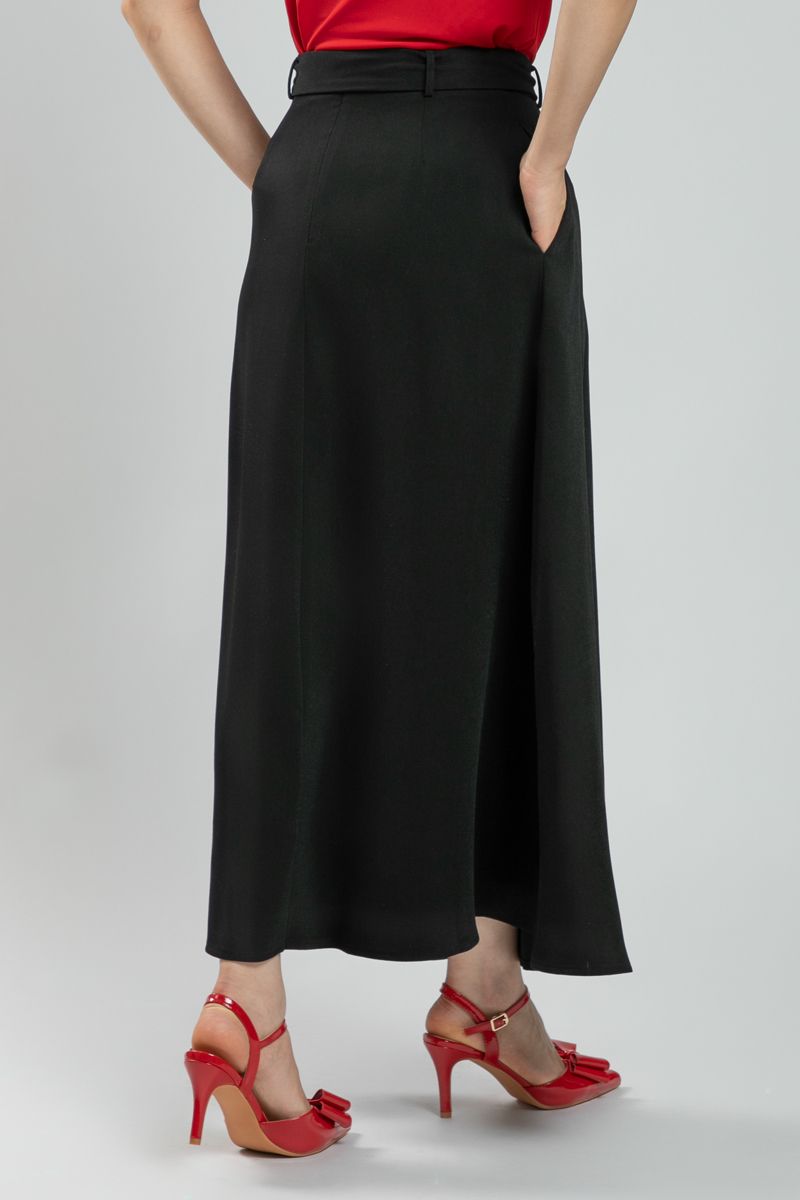 تنورة ماكسي كلاسيكية نسائية - لون موحد، طيات أمامية