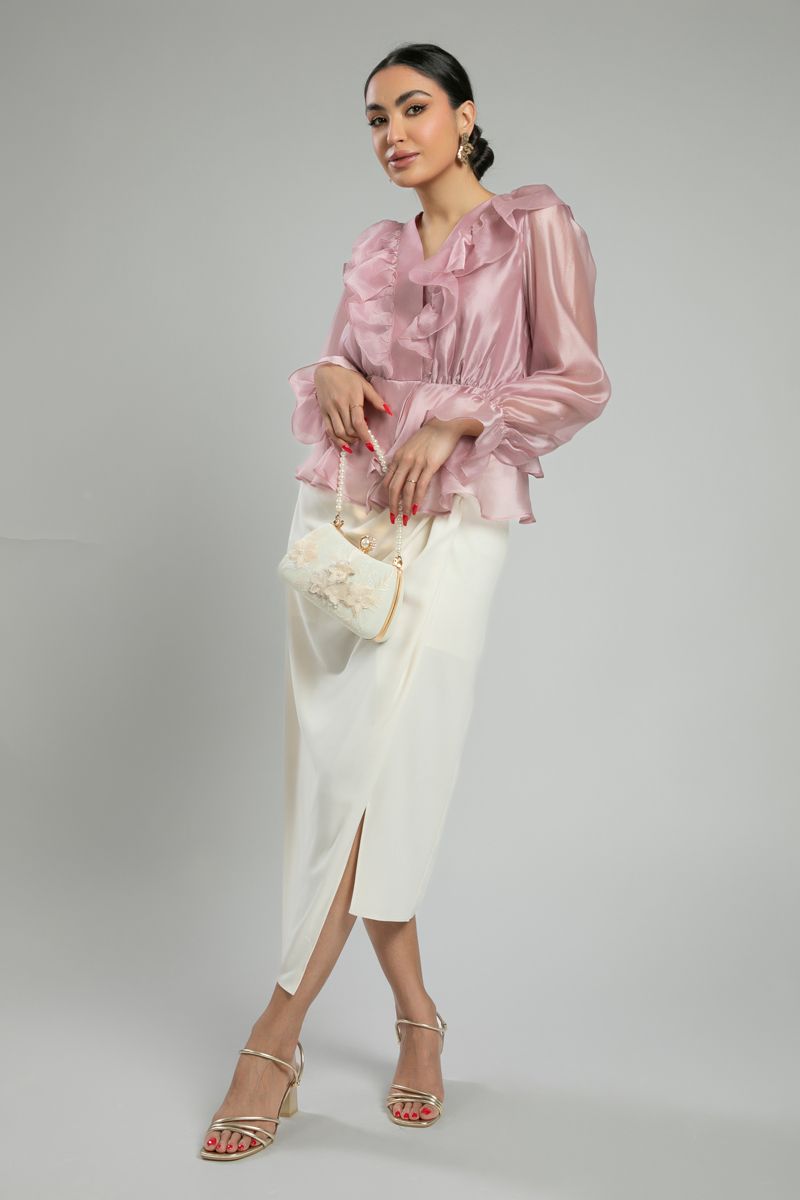 تنورة متوسطة الطول بتفصيل عقدة أمامية