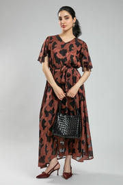 Women's Feminine Maxi Dress - Textured Fabric with Chiffon Spots