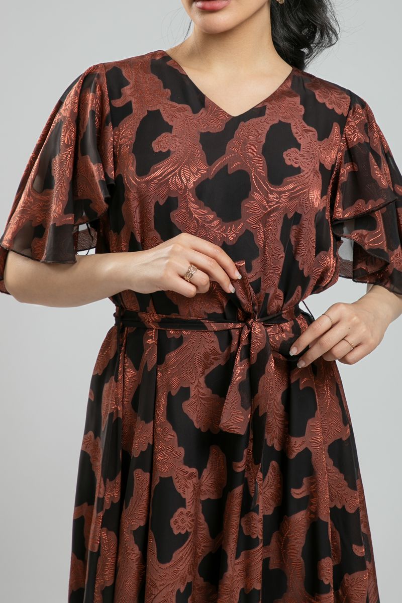 Women's Feminine Maxi Dress - Textured Fabric with Chiffon Spots