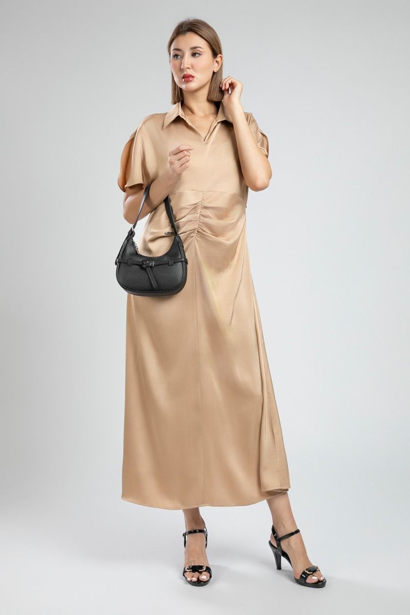 Feminine Longline Dress with Waist Folds