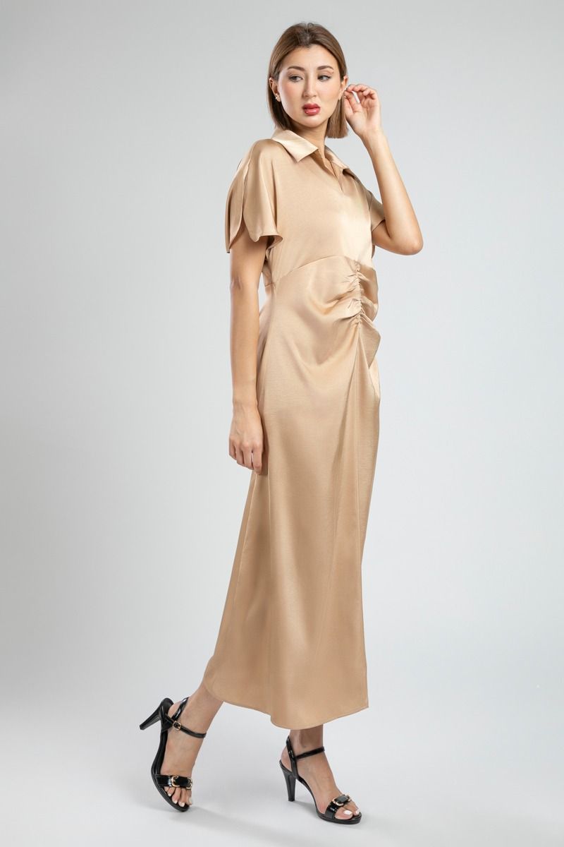 Feminine Longline Dress with Waist Folds