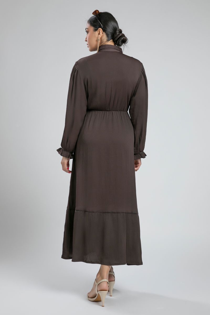 Pleated Front Maxi Shirt Dress