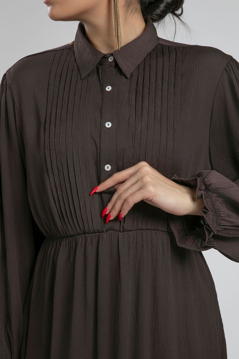Pleated Front Maxi Shirt Dress