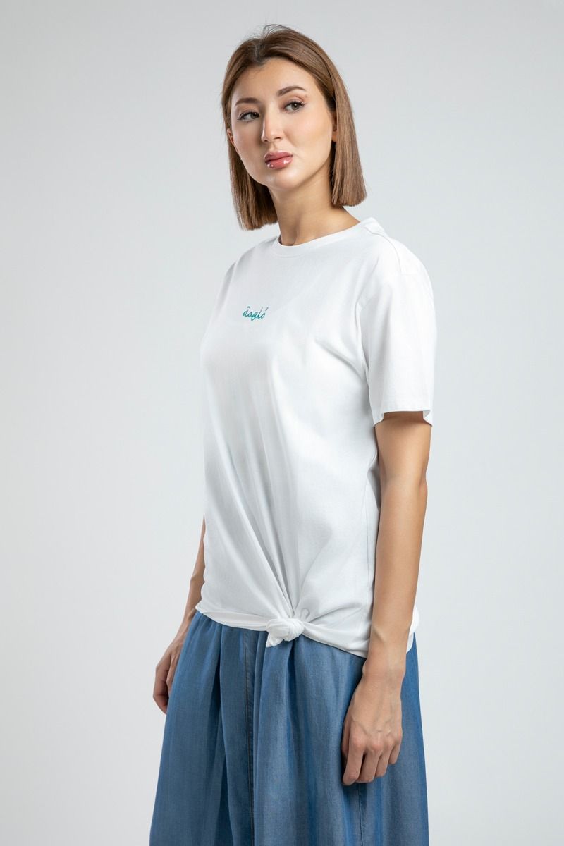 Embroidered Arabic Lettering Statement Tshirt