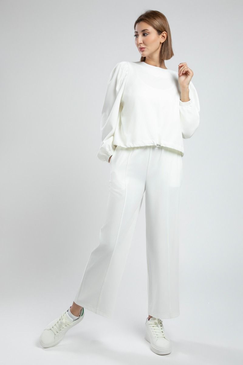 High Waist Relaxed Pants with Ruffled Waist