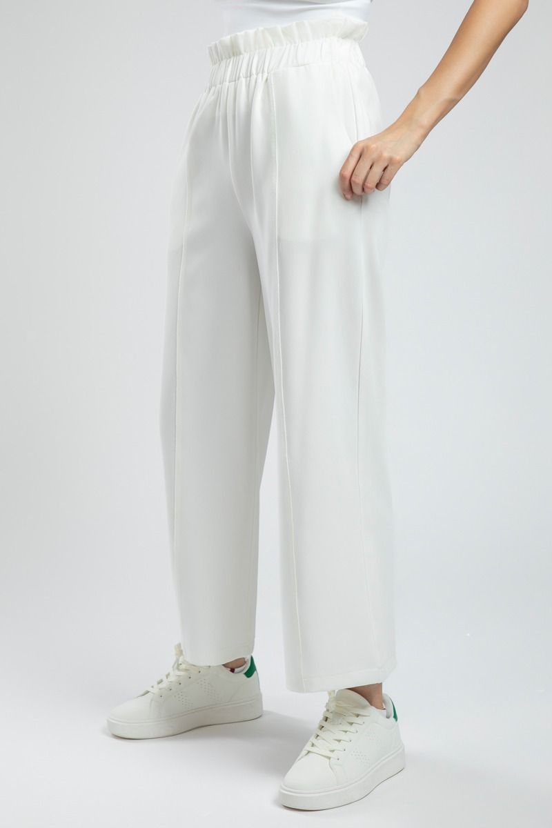 High Waist Relaxed Pants with Ruffled Waist