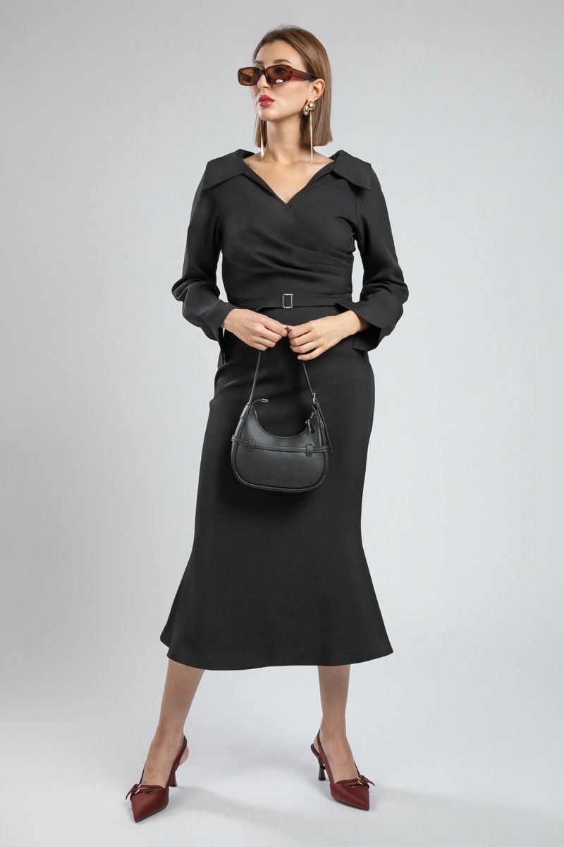 Elegant Longline Office Dress with Belt