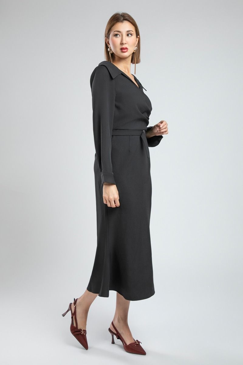 Elegant Longline Office Dress with Belt