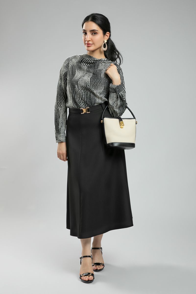 Women's A Cut Longline Skirt - Solid Color, Trim Details