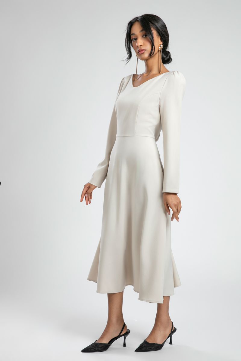 Elegant Longline Office Dress with Back Zipper