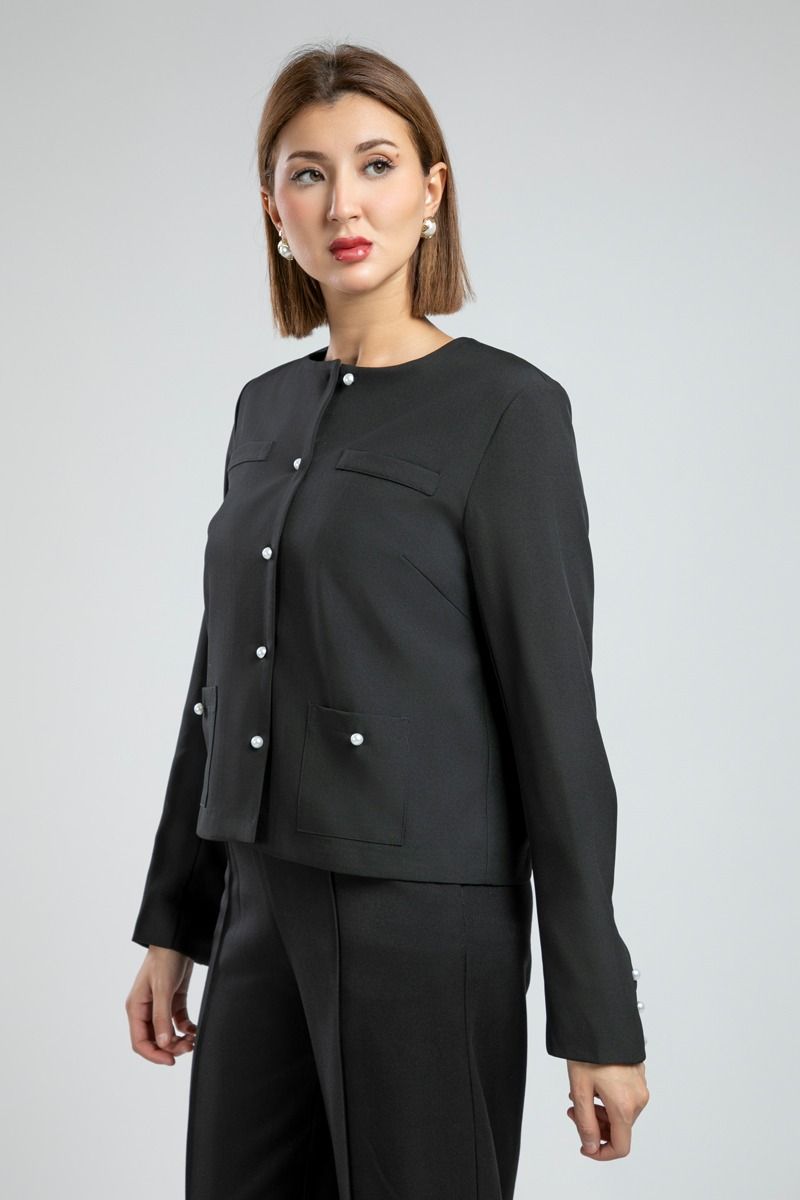 Elegant Office Blazer with Round Neck