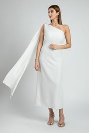 One Shoulder Evening Dress with Shawl Detail