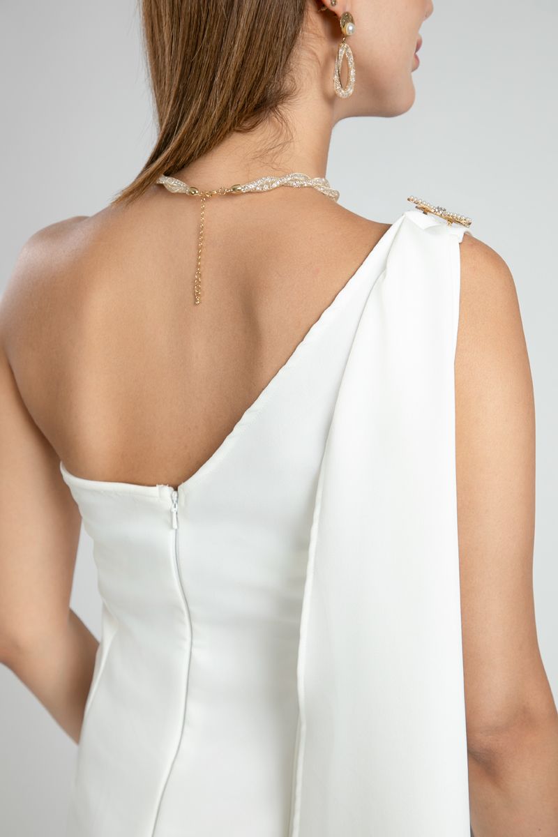 One Shoulder Evening Dress with Shawl Detail