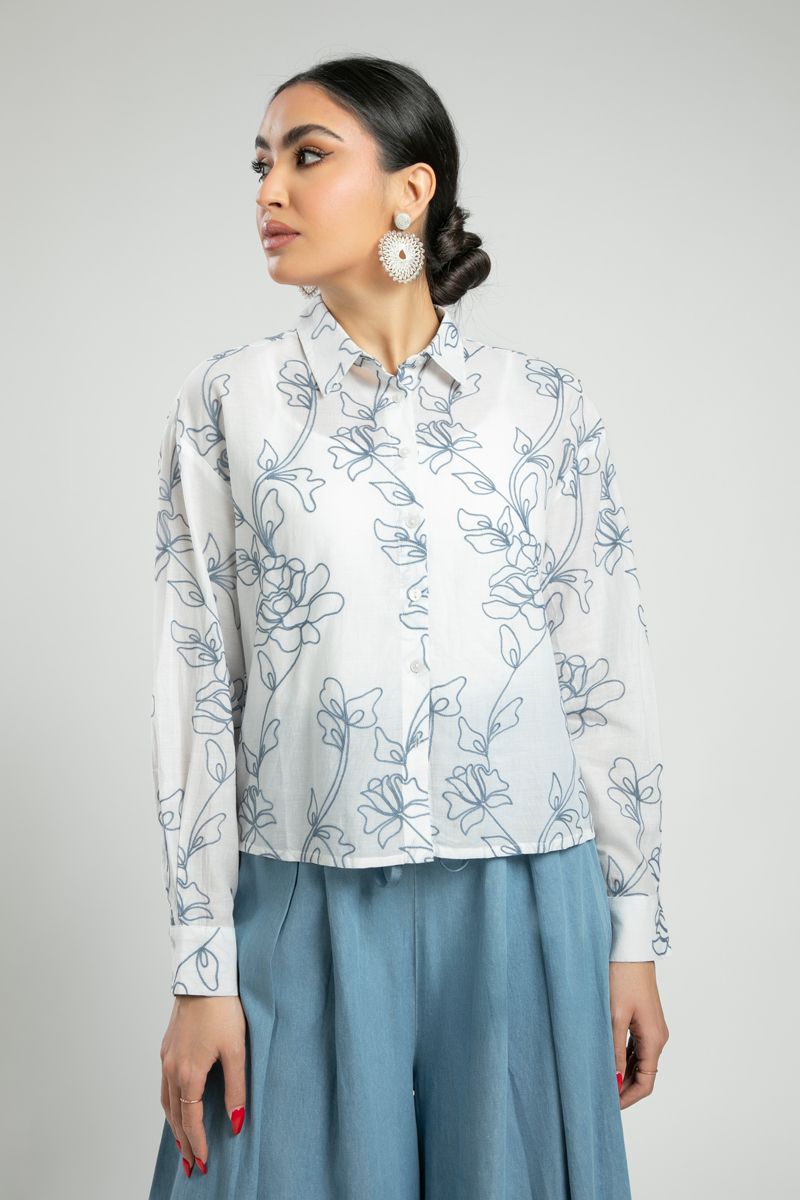 Embroidered Shirt with Floral Stitch