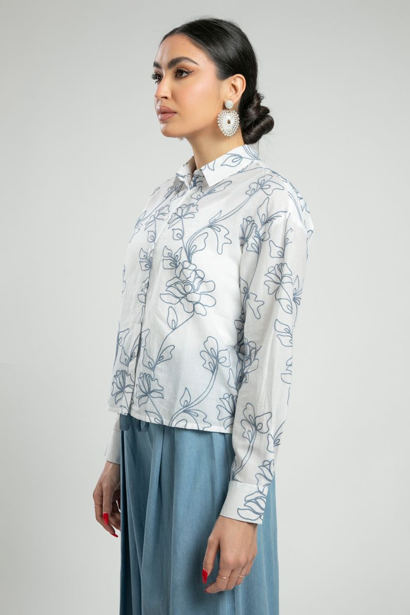 Embroidered Shirt with Floral Stitch