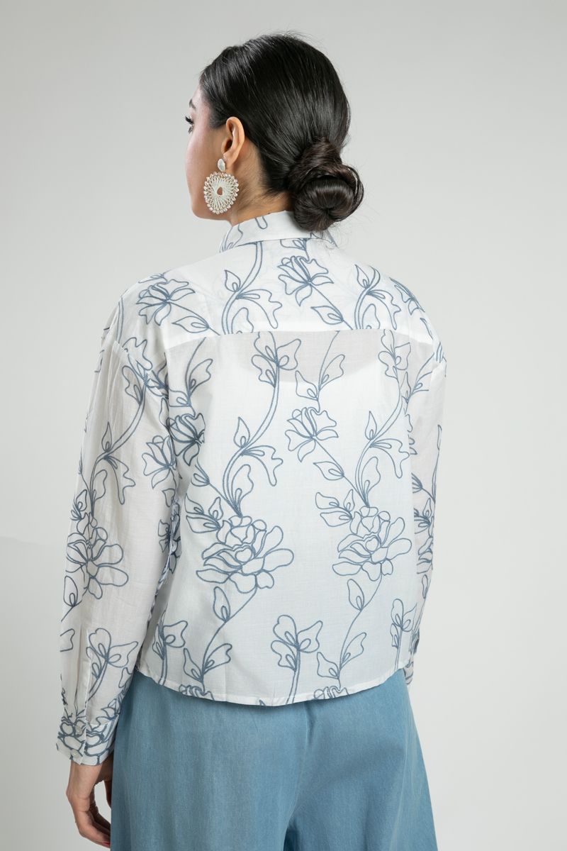Embroidered Shirt with Floral Stitch