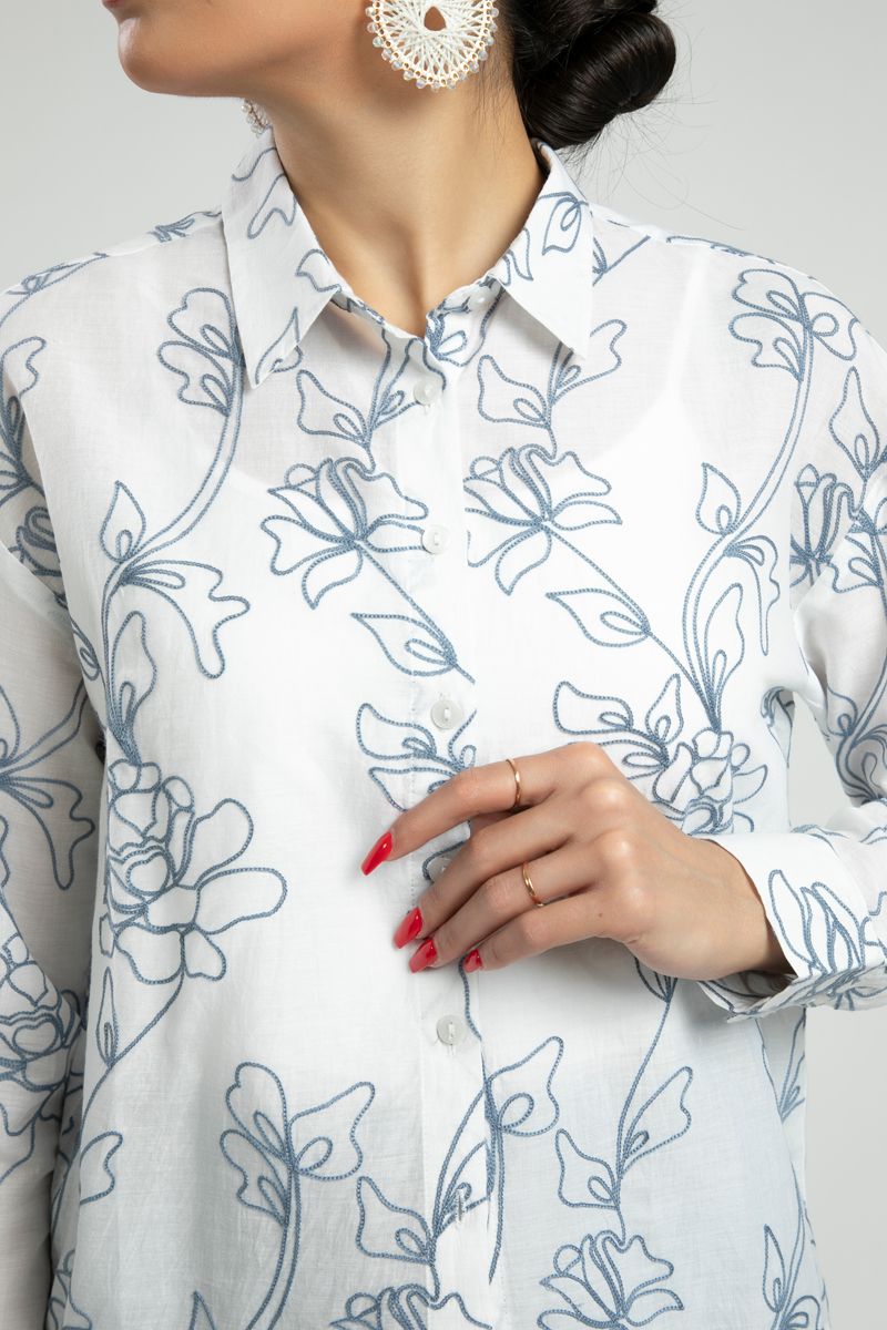 Embroidered Shirt with Floral Stitch