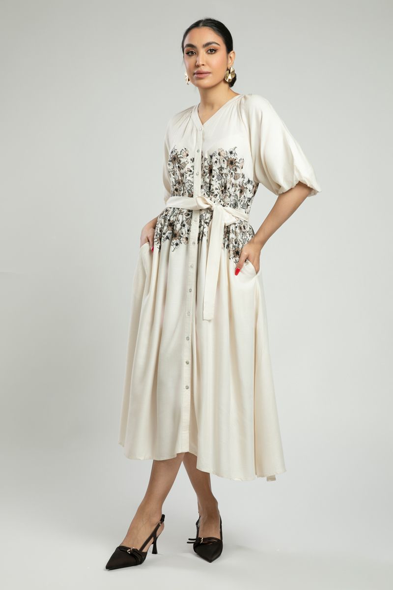 Floral-Print Button Midi Dress