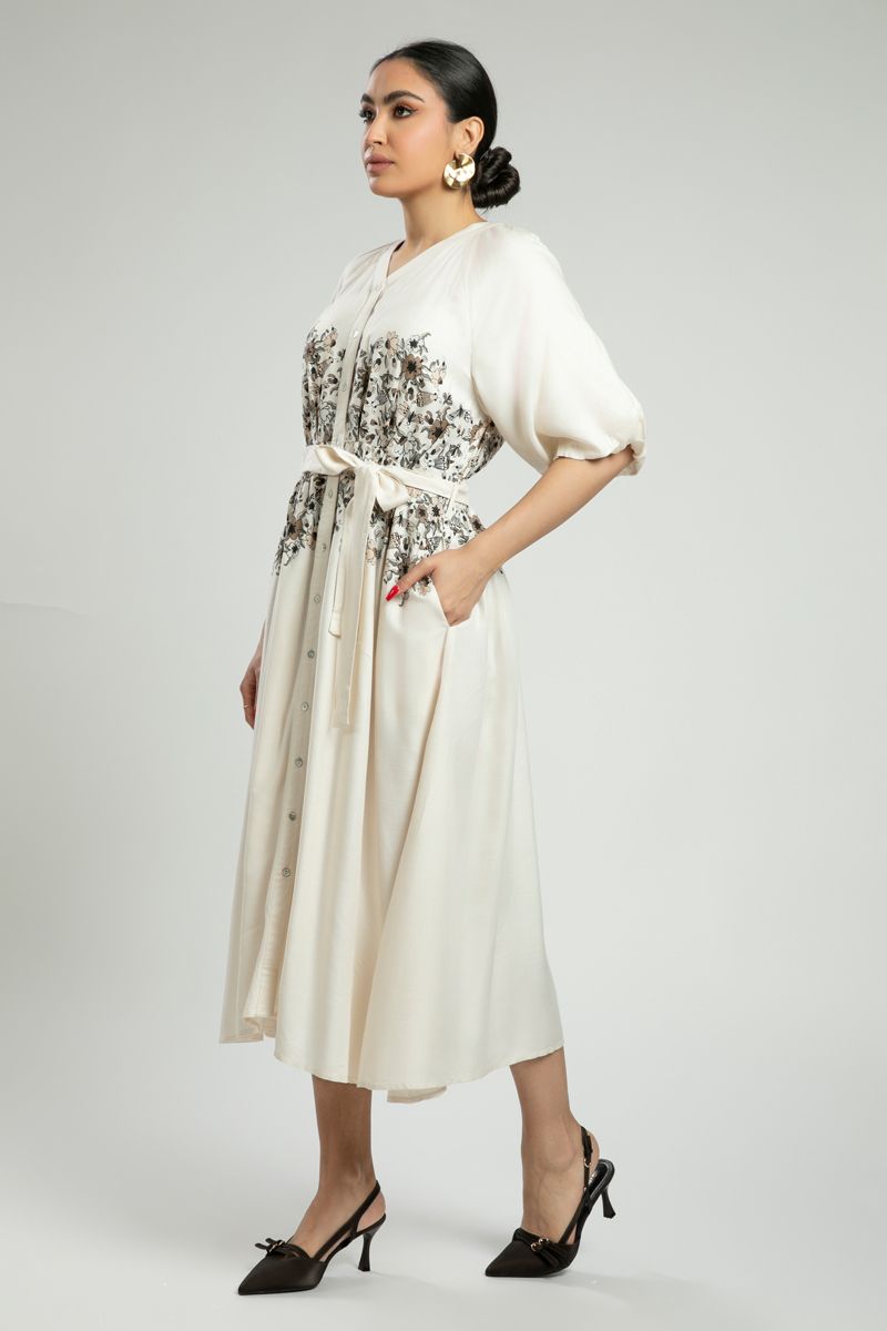 Floral-Print Button Midi Dress