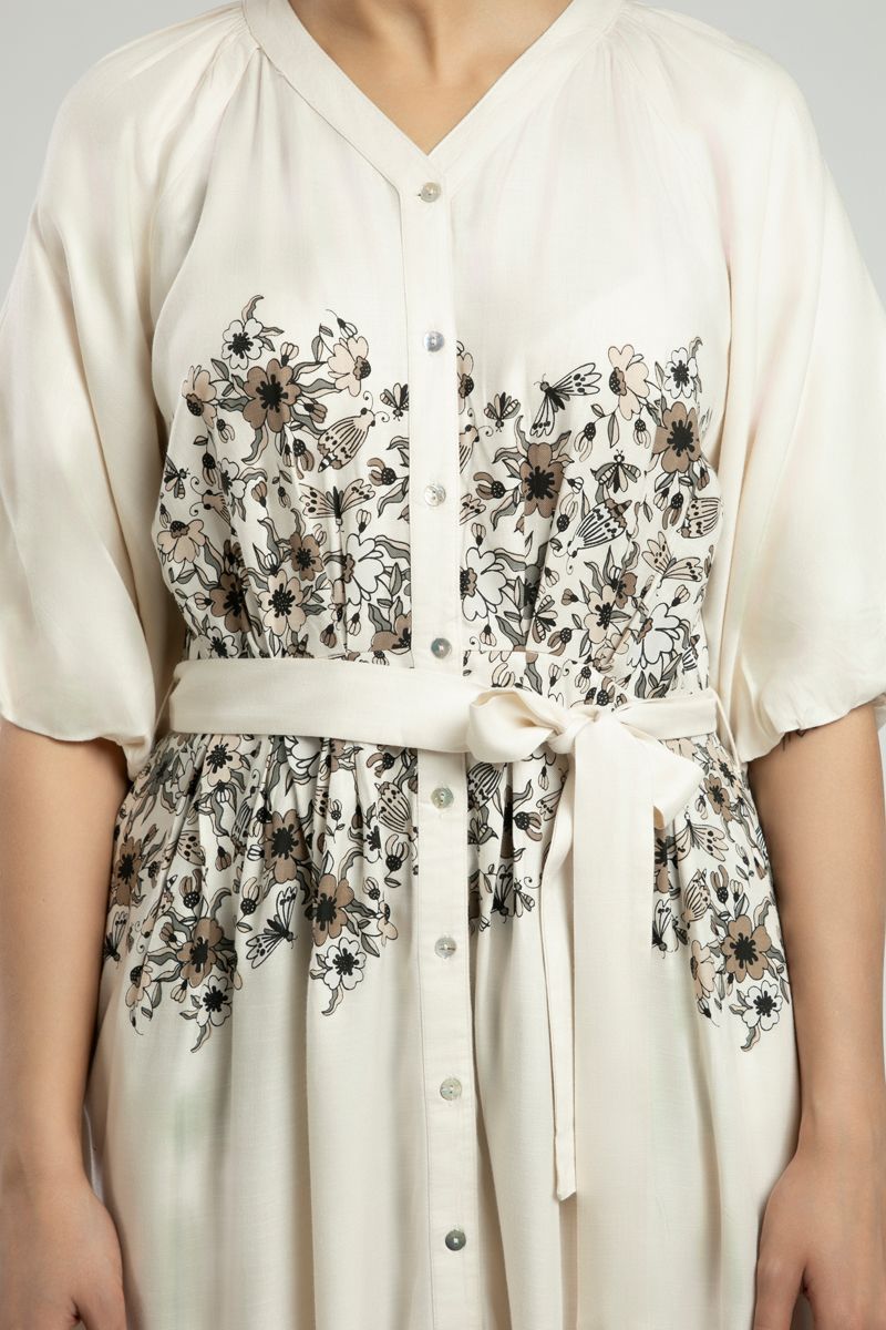 Floral-Print Button Midi Dress