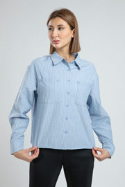 Striped Cropped Summer Shirt with Pockets