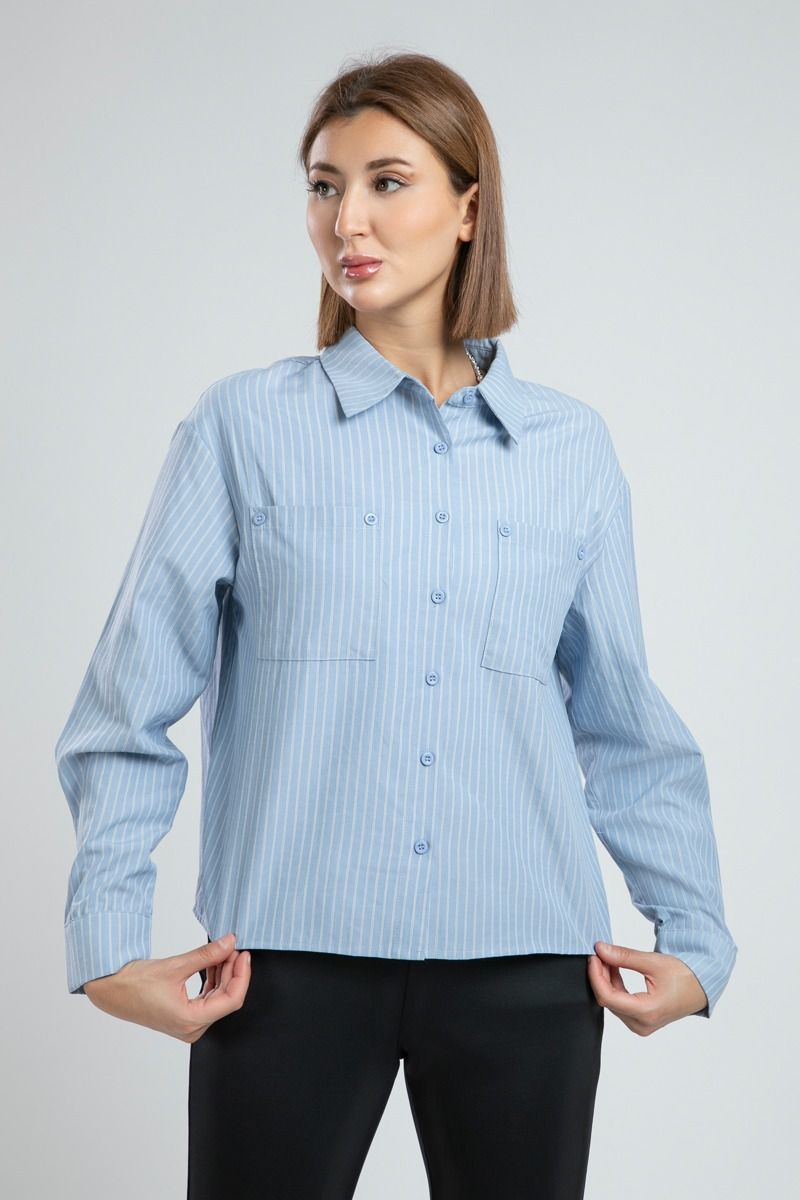 Striped Cropped Summer Shirt with Pockets