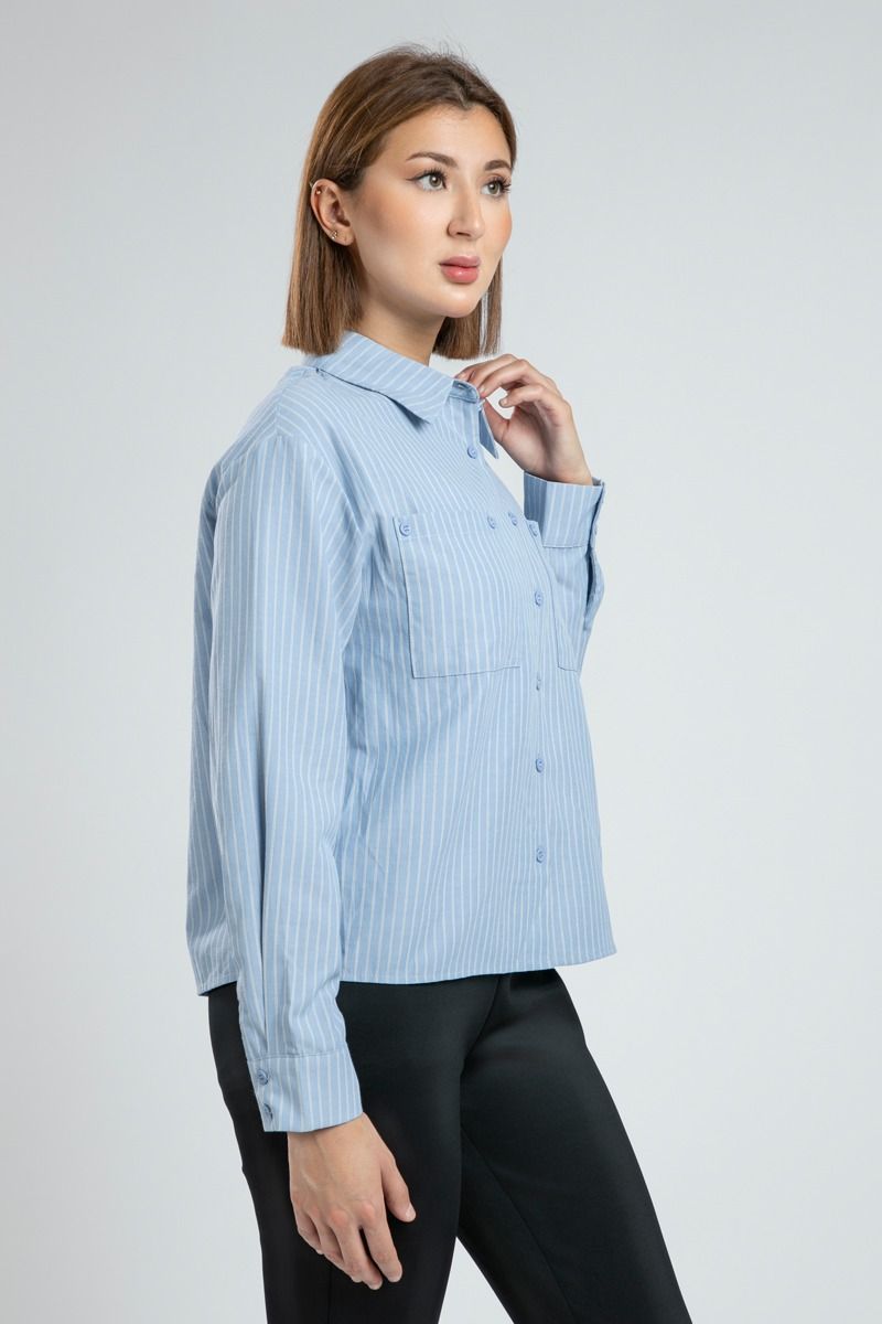 Striped Cropped Summer Shirt with Pockets