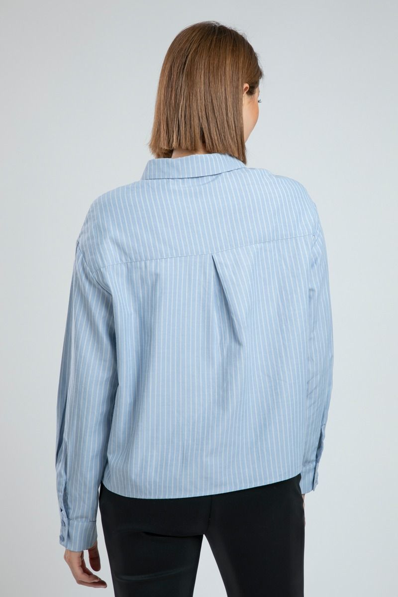 Striped Cropped Summer Shirt with Pockets