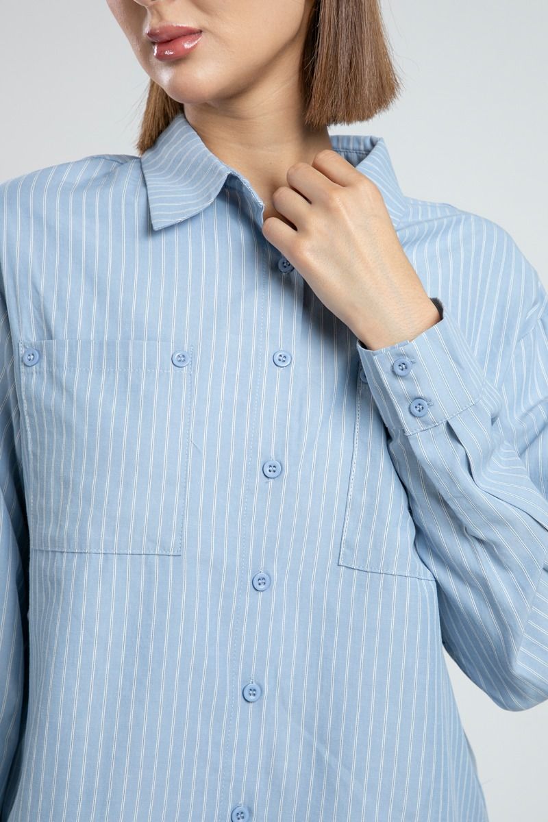 Striped Cropped Summer Shirt with Pockets