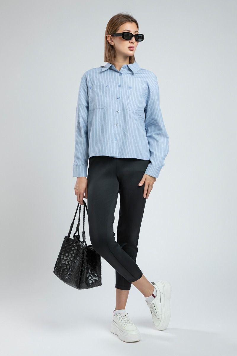 Striped Cropped Summer Shirt with Pockets