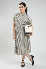 Women's Short Sleeve Midi Shirt Dress - Full Printed Pattern