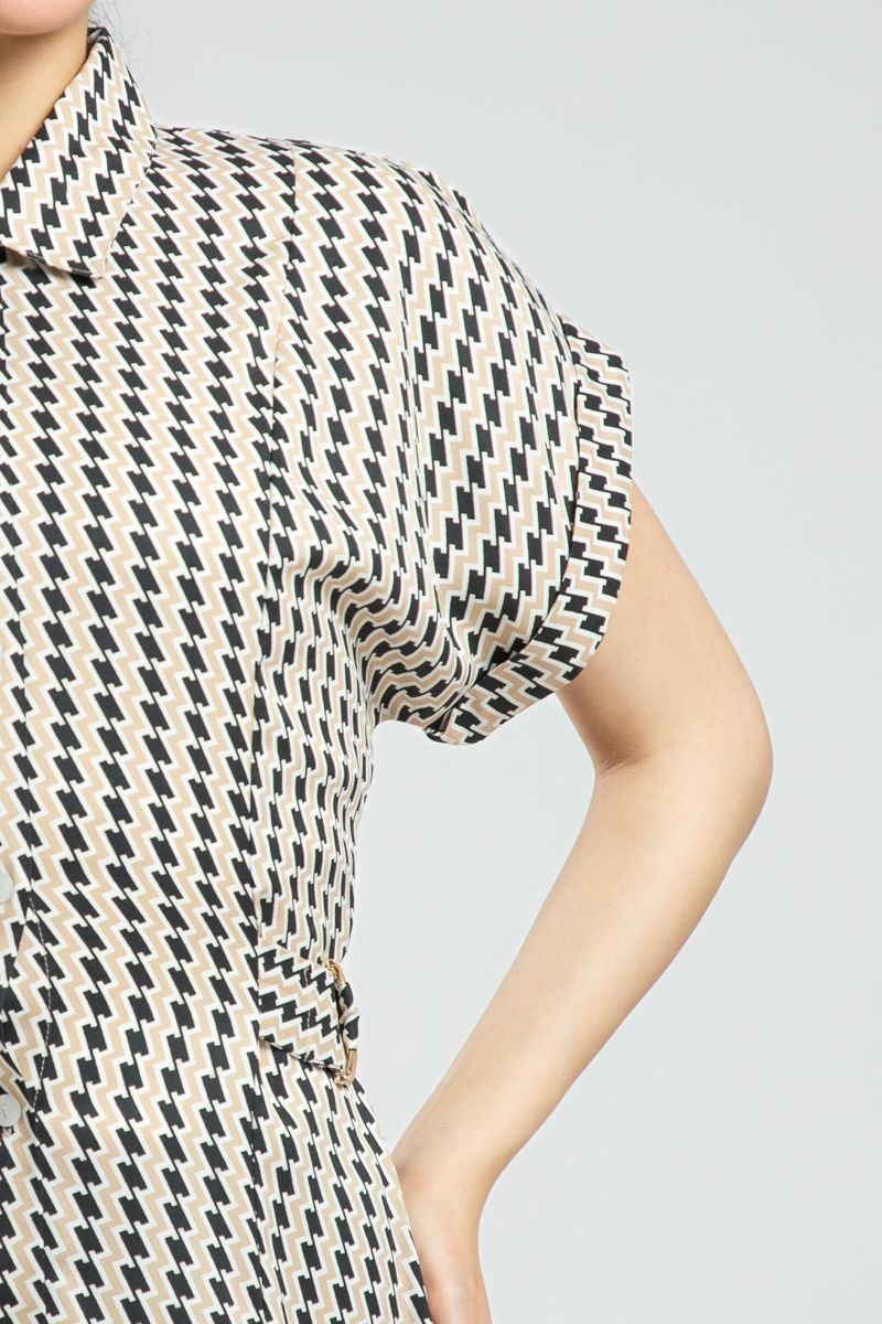 Women's Short Sleeve Midi Shirt Dress - Full Printed Pattern